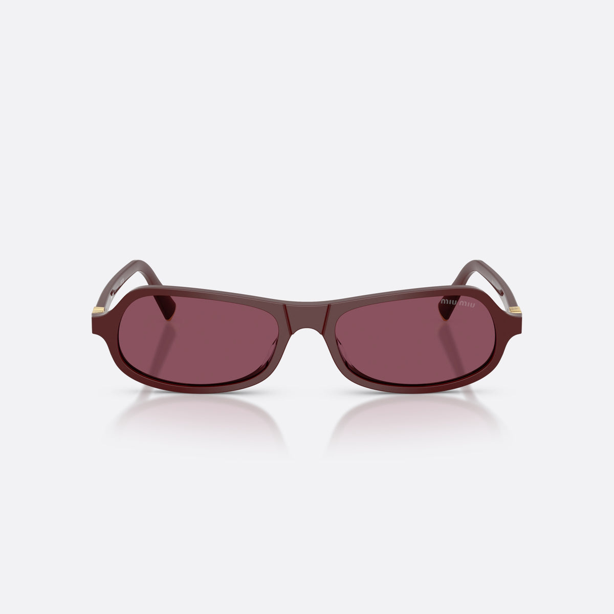 Miu Miu MU B10SU 26L20Y sunglasses, violet irregular frame for women, plain double bridge, brand lettering on temple, front view