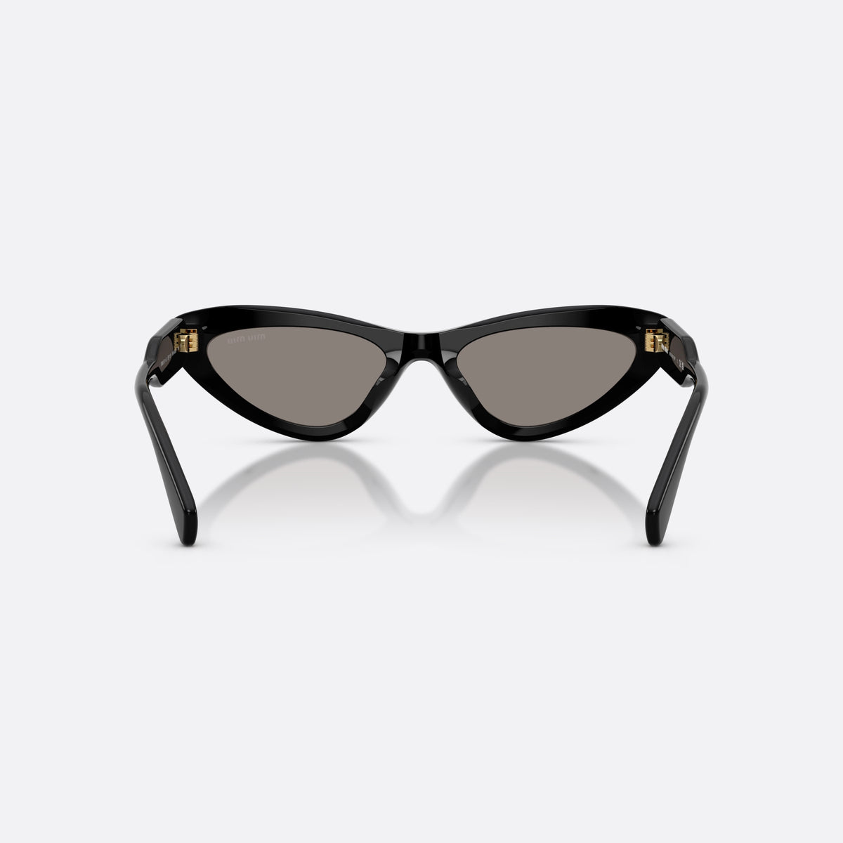 Miu Miu MU B11SU 16K80Q sunglasses, black cat eye frame for women, plain bridge joining lenses, full-rim thick frame, back view