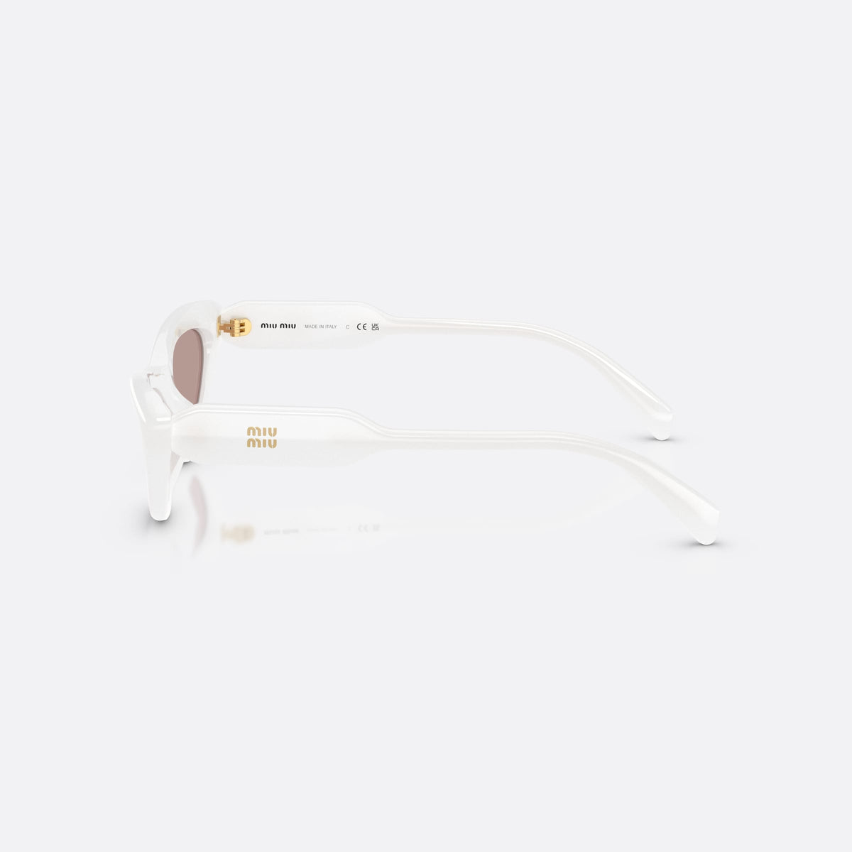 Ochelari de soare Miu Miu MU B11SU 20M20I, cat eye alb, pentru femei, punte simplă, literele brandului pe brațe, ramă completă, vedere laterală