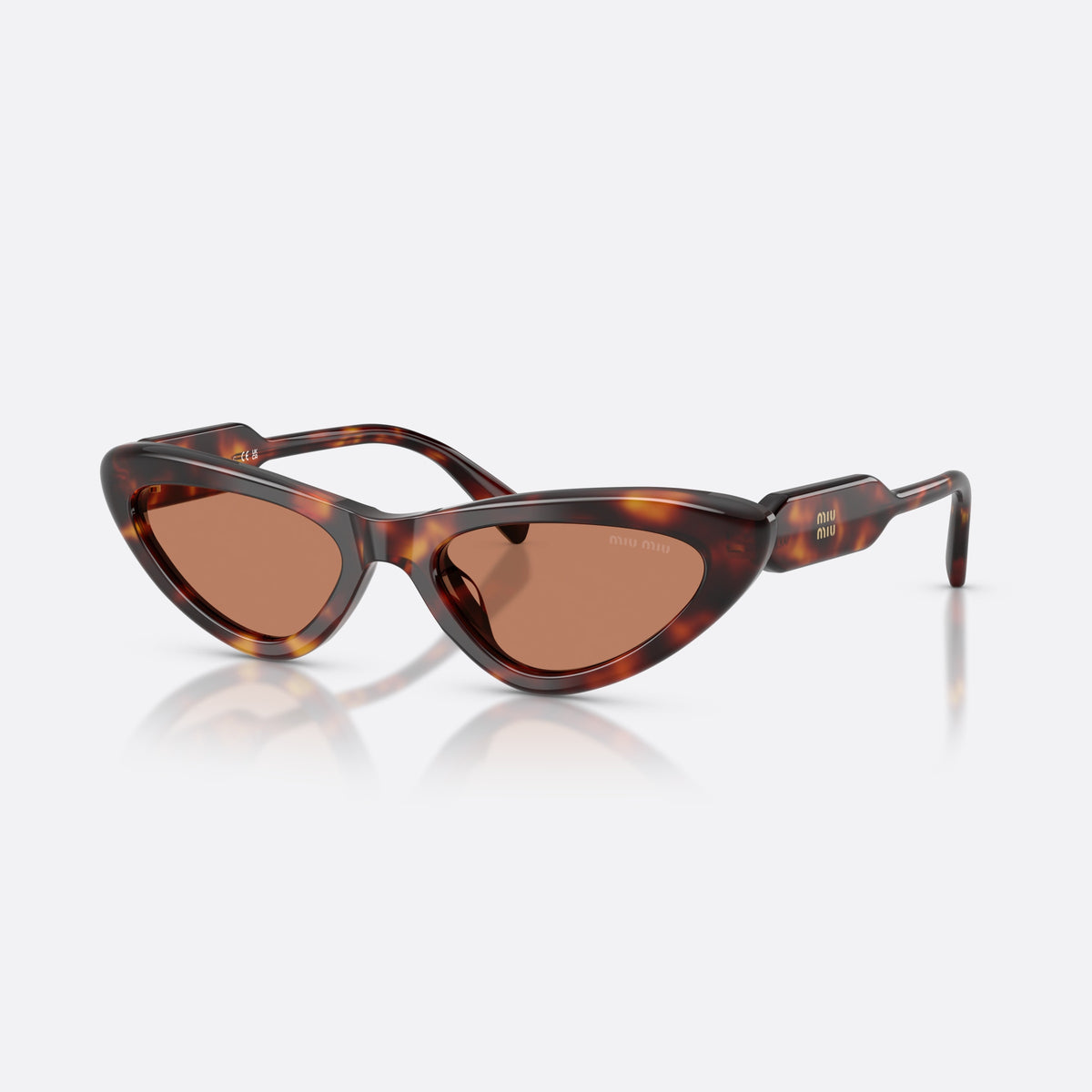 Miu Miu MU B11SU 27L90Q sunglasses, havana cat eye frame for women, plain bridge, brand lettering on temples