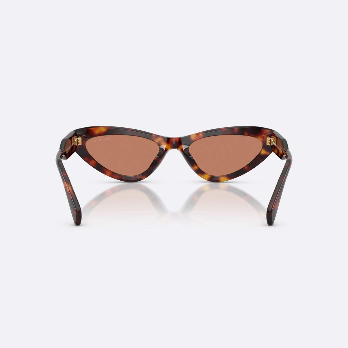 Miu Miu MU B11SU 27L90Q sunglasses, havana cat eye frame for women, plain bridge, brand lettering on temples, back view