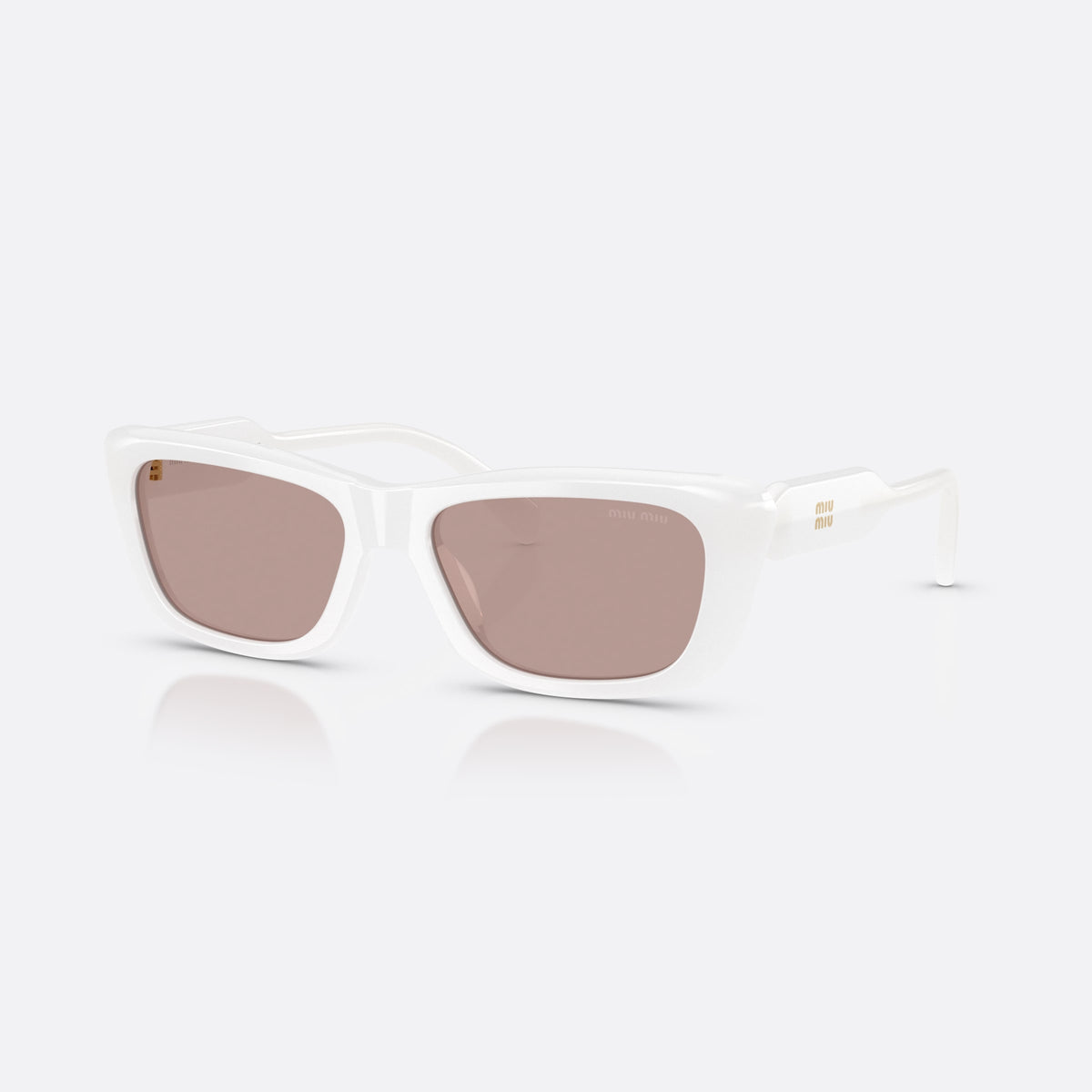 Miu Miu MU B12S 20M20I sunglasses, white rectangle frame for women, plain bridge, integrated into frame, full-rim thick frame
