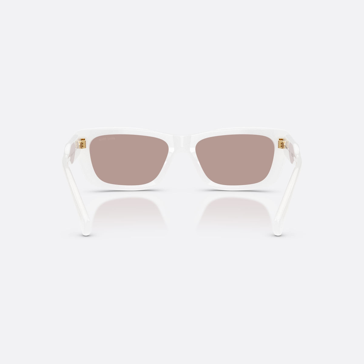 Miu Miu MU B12S 20M20I sunglasses, white rectangle frame for women, plain bridge, integrated into frame, full-rim thick frame, back view