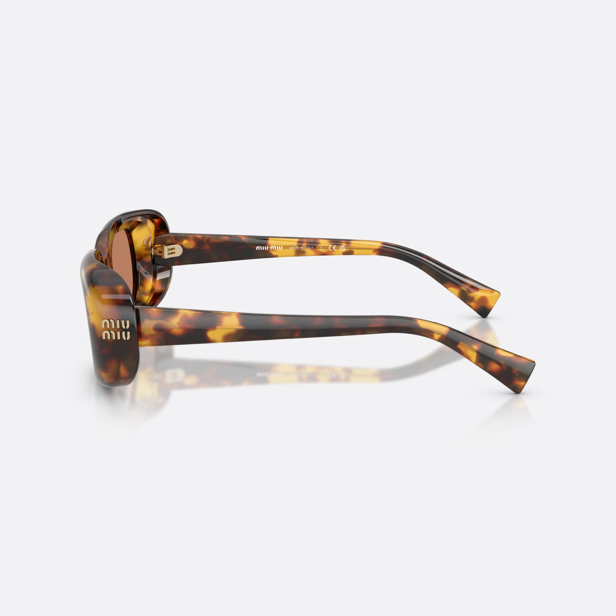Ochelari de soare Miu Miu MU B13S 14L90Q, rectangulari havana, pentru femei, punte simplă, integrată în ramă, ramă completă, vedere laterală
