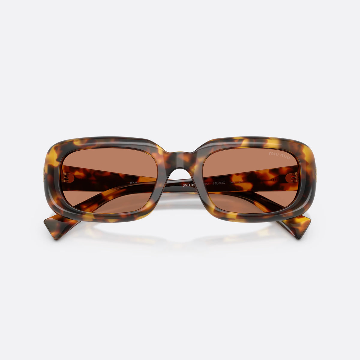 Ochelari de soare Miu Miu MU B13S 14L90Q, rectangulari havana, pentru femei, punte simplă, integrată în ramă, ramă completă, cu brațele pliate