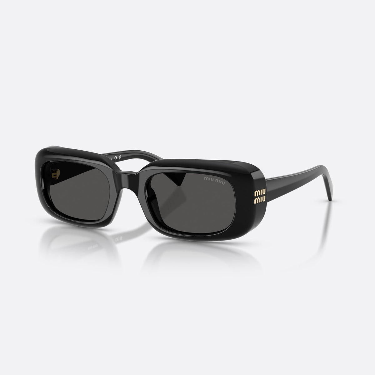 Ochelari de soare Miu Miu MU B13S 16K08Z, rectangulari negru, pentru femei, punte simplă, integrată în ramă, brațe late, conice