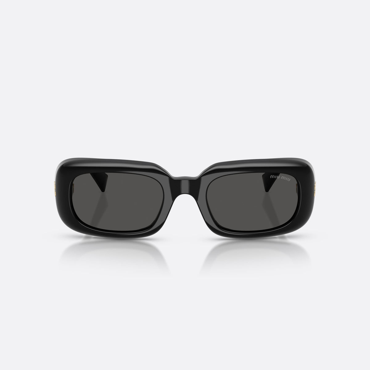 Miu Miu MU B13S 16K08Z sunglasses, black rectangle frame for women, plain bridge, integrated into frame, wide tapered temples, front view