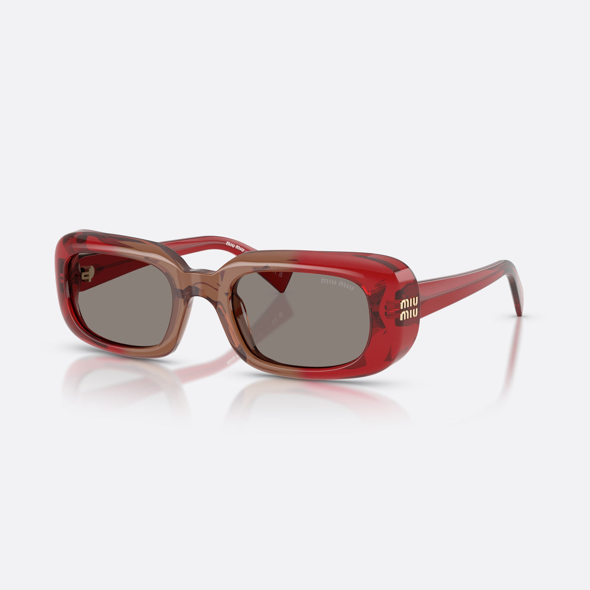 Miu Miu MU B13S 23M80Q sunglasses, red rectangle frame for women, plain bridge joining lenses, full-rim thick frame