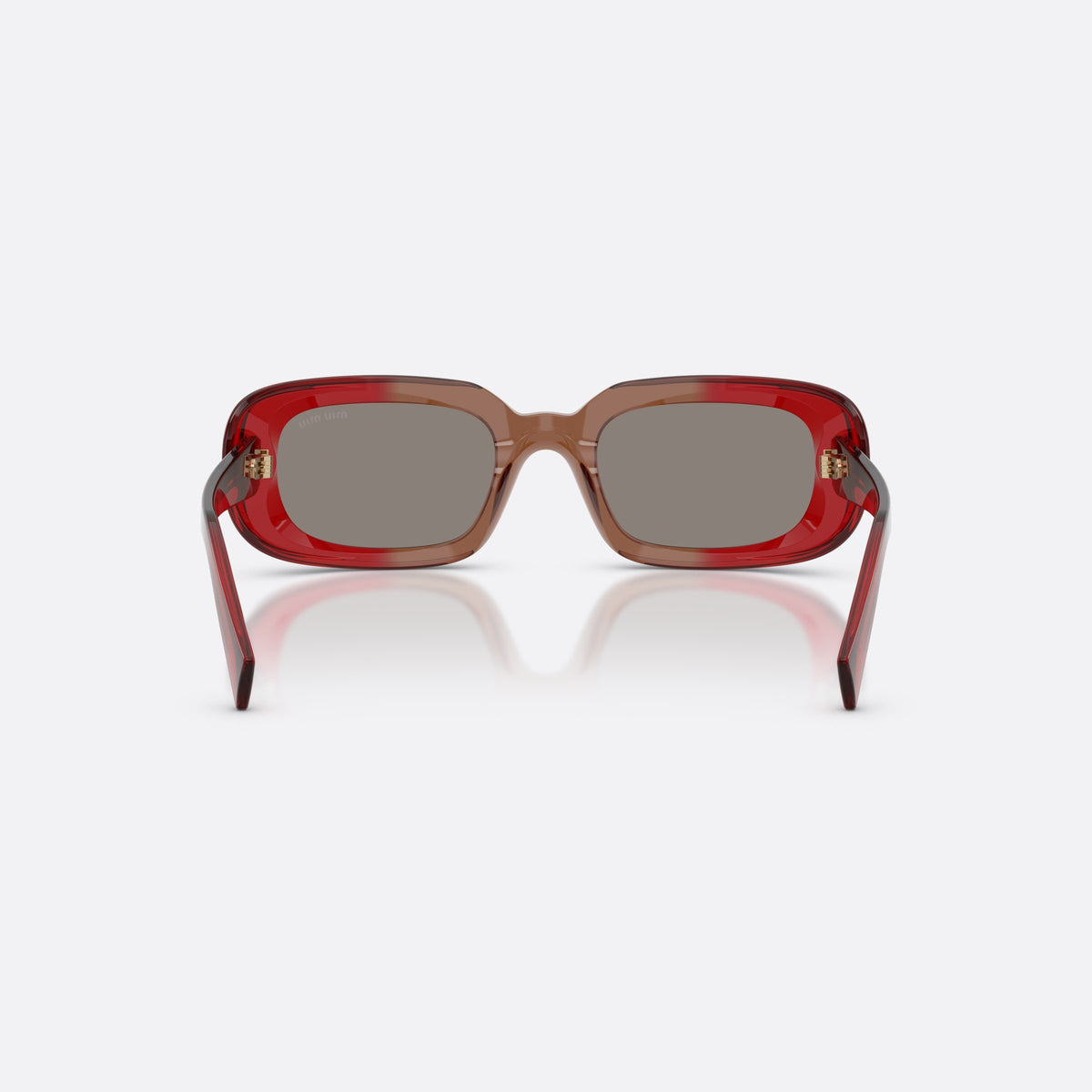 Miu Miu MU B13S 23M80Q sunglasses, red rectangle frame for women, plain bridge joining lenses, full-rim thick frame, back view