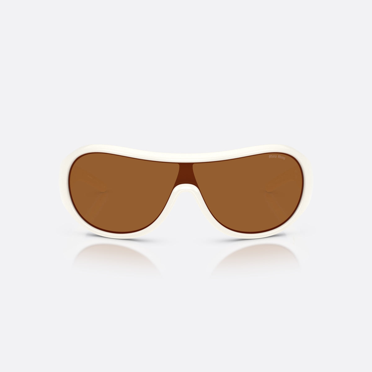 Miu Miu MU B14SU 17K20V sunglasses, white irregular frame for women, brand lettering on the temples, wide sculpted temples, front view