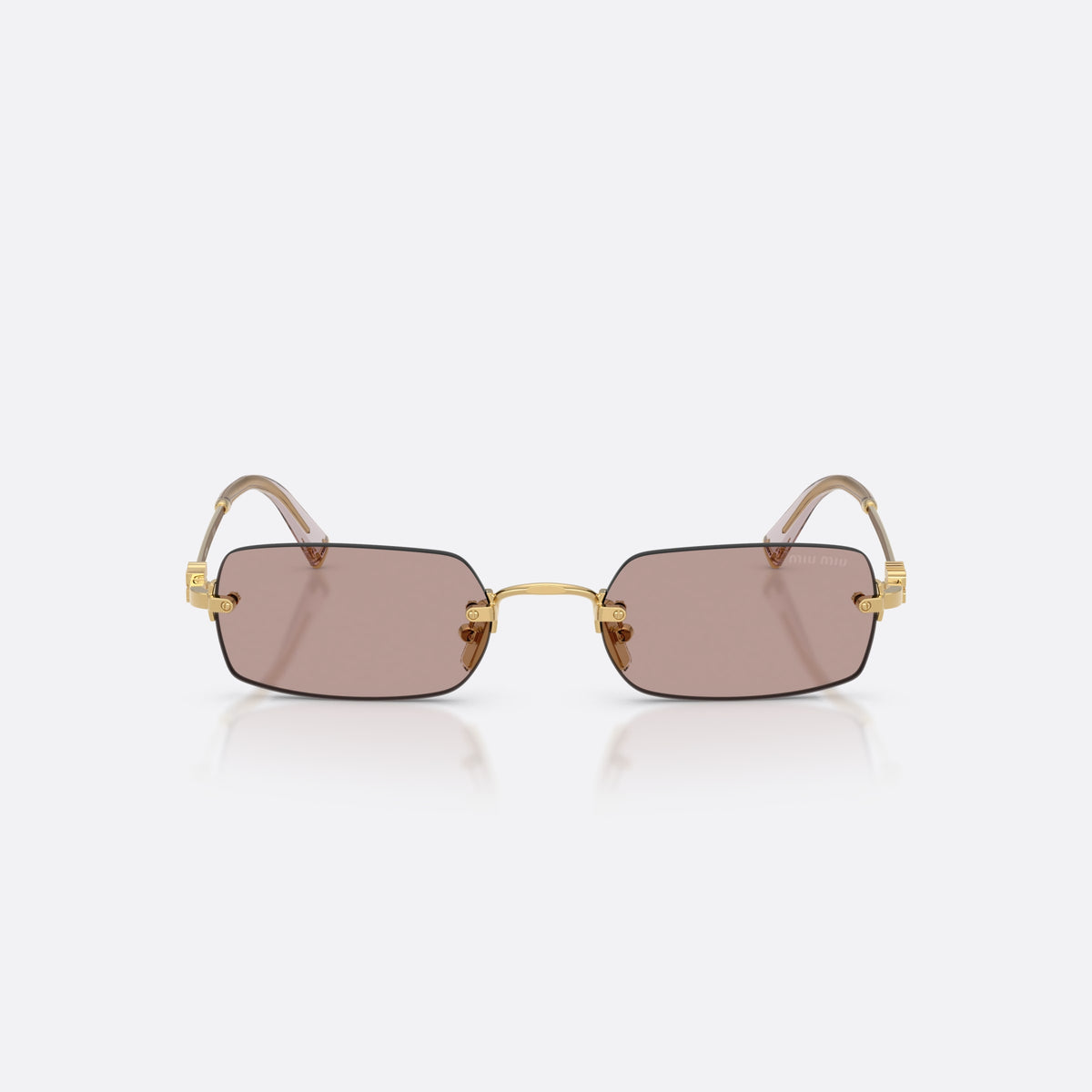 Ochelari de soare Miu Miu MU B50S 5AK20I, rectangulari auriu, pentru femei, punte metalică subțire, literele brandului pe brațe, vedere din față