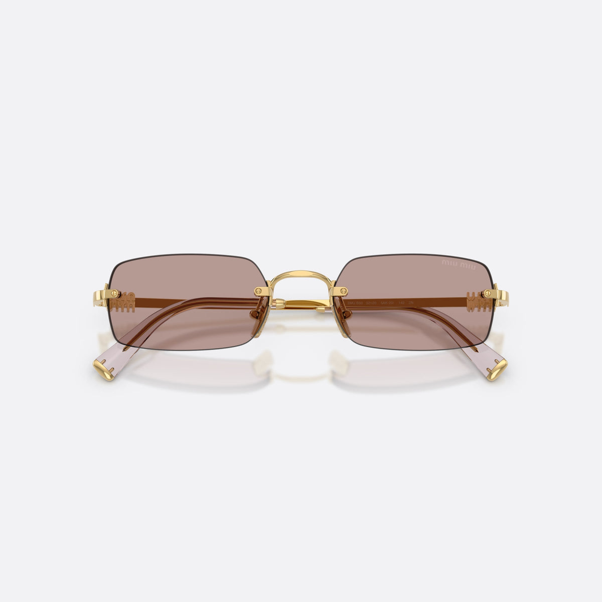 Ochelari de soare Miu Miu MU B50S 5AK20I, rectangulari auriu, pentru femei, punte metalică subțire, literele brandului pe brațe, cu brațele pliate