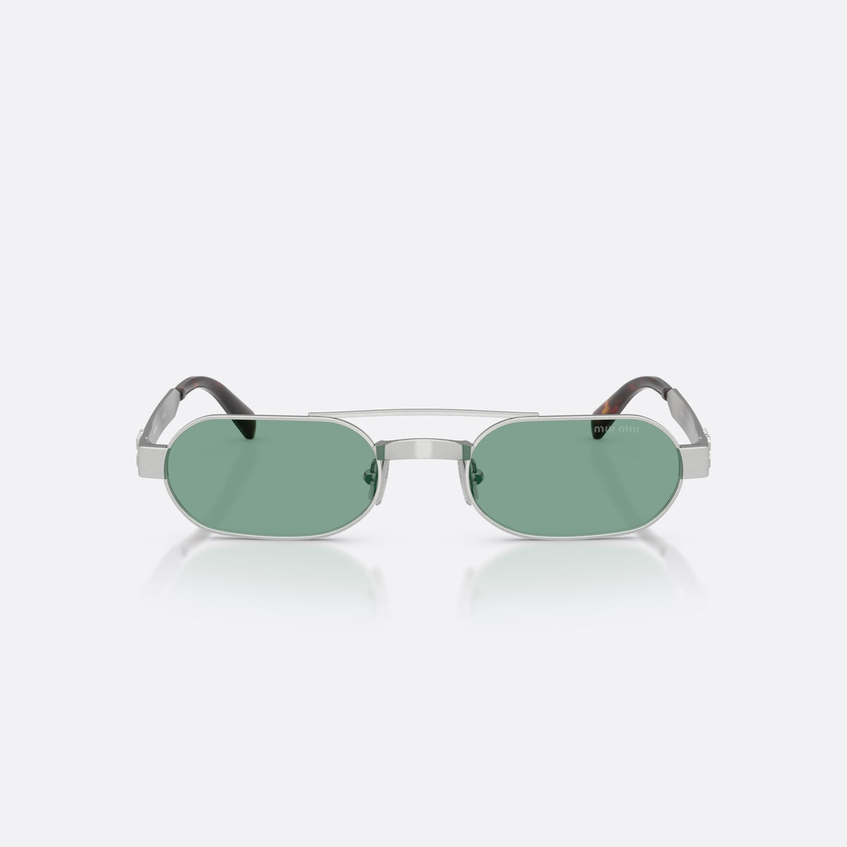 Ochelari de soare Miu Miu MU B52S 21M40Y, ovali argintiu, pentru femei, punte dublă cu bară metalică superioară, vedere din față