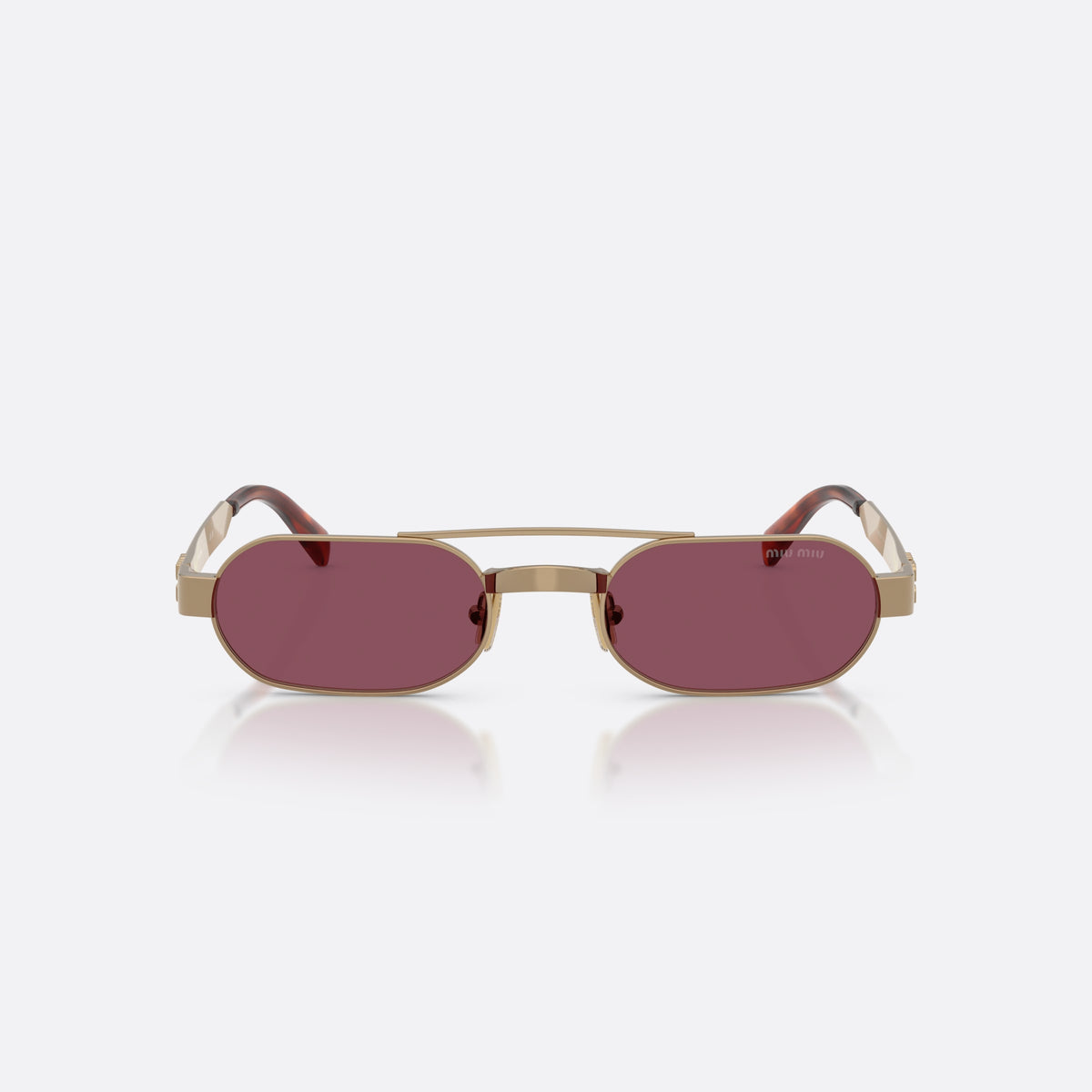 Ochelari de soare Miu Miu MU B52S 7OE30Y, ovali maro, pentru femei, punte dublă cu bară subțire superioară, vedere din față