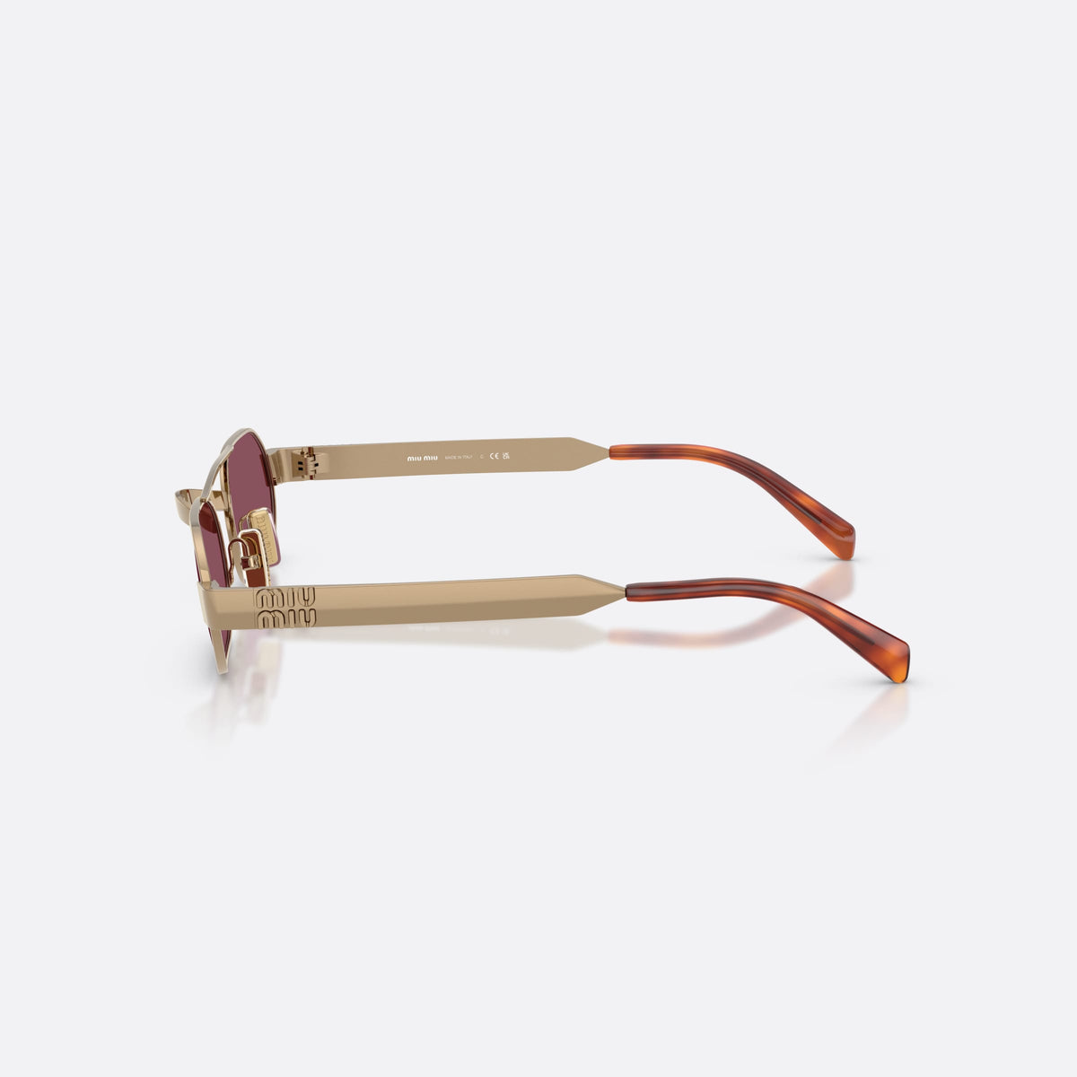 Ochelari de soare Miu Miu MU B52S 7OE30Y, ovali maro, pentru femei, punte dublă cu bară subțire superioară, vedere laterală