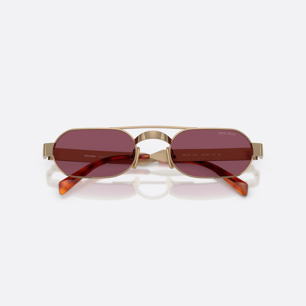 Ochelari de soare Miu Miu MU B52S 7OE30Y, ovali maro, pentru femei, punte dublă cu bară subțire superioară, cu brațele pliate