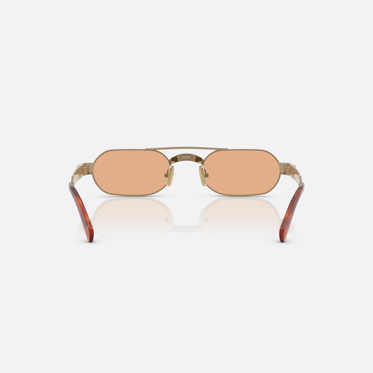 Ochelari de soare Miu Miu MU B52S 7OE90X, ovali maro, pentru femei, punte dublă cu bară subțire superioară, balamale metalice, vedere din spate