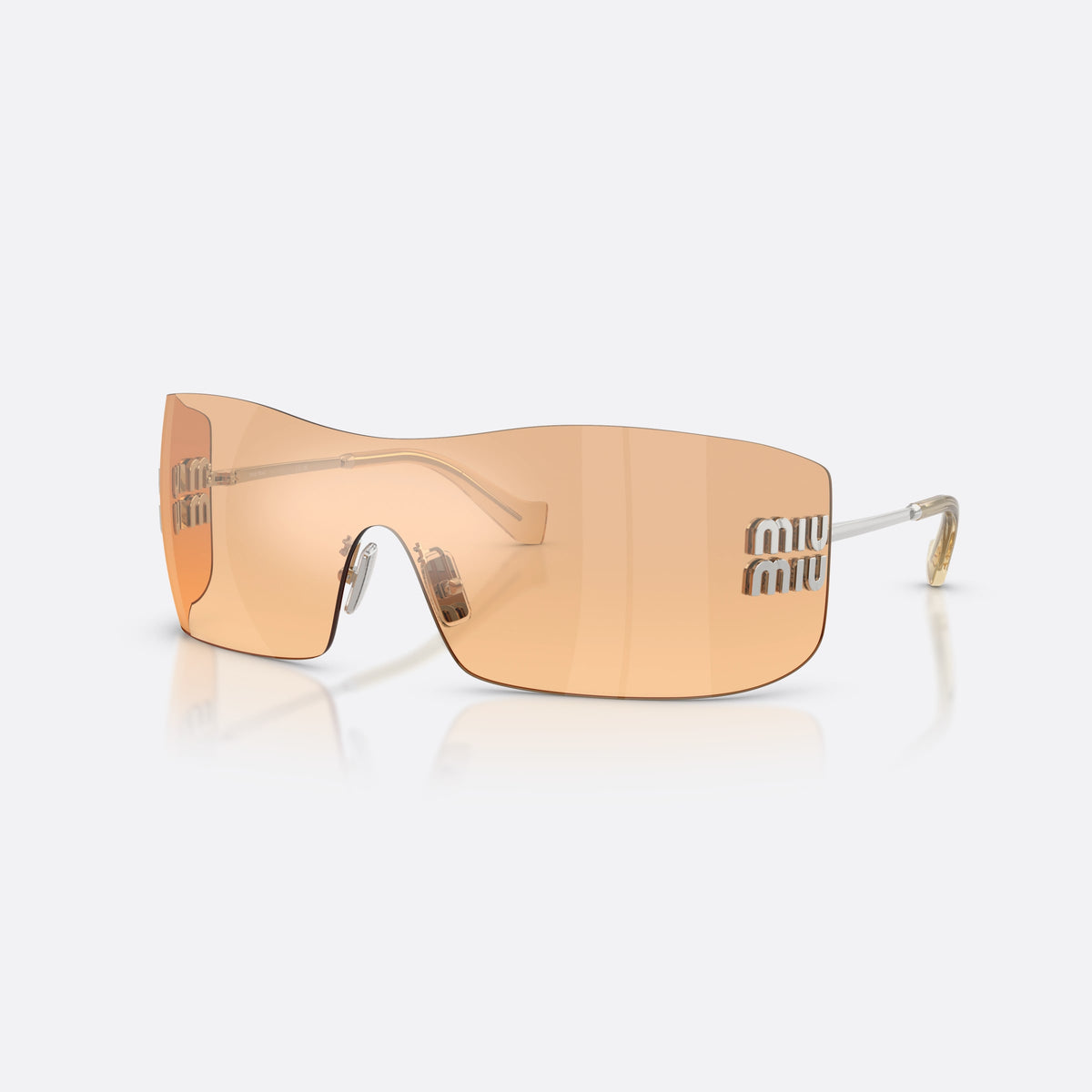 Miu Miu MU B53S 1BC80Y sunglasses, silver rectangle frame for women, keyhole bridge, brand lettering on lenses