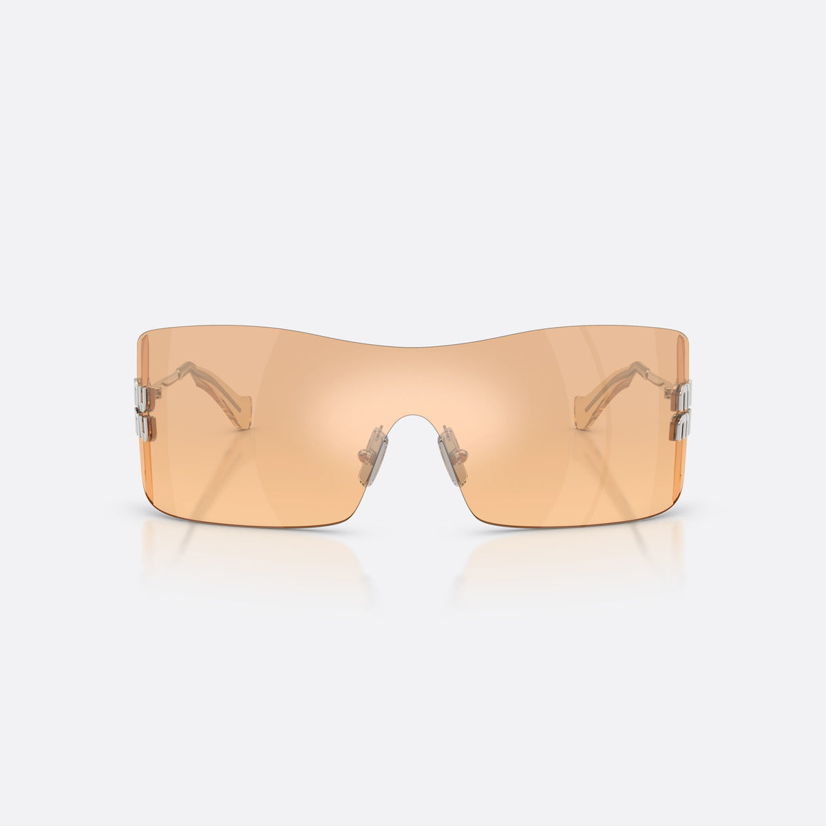 Miu Miu MU B53S 1BC80Y sunglasses, silver rectangle frame for women, keyhole bridge, brand lettering on lenses, front view