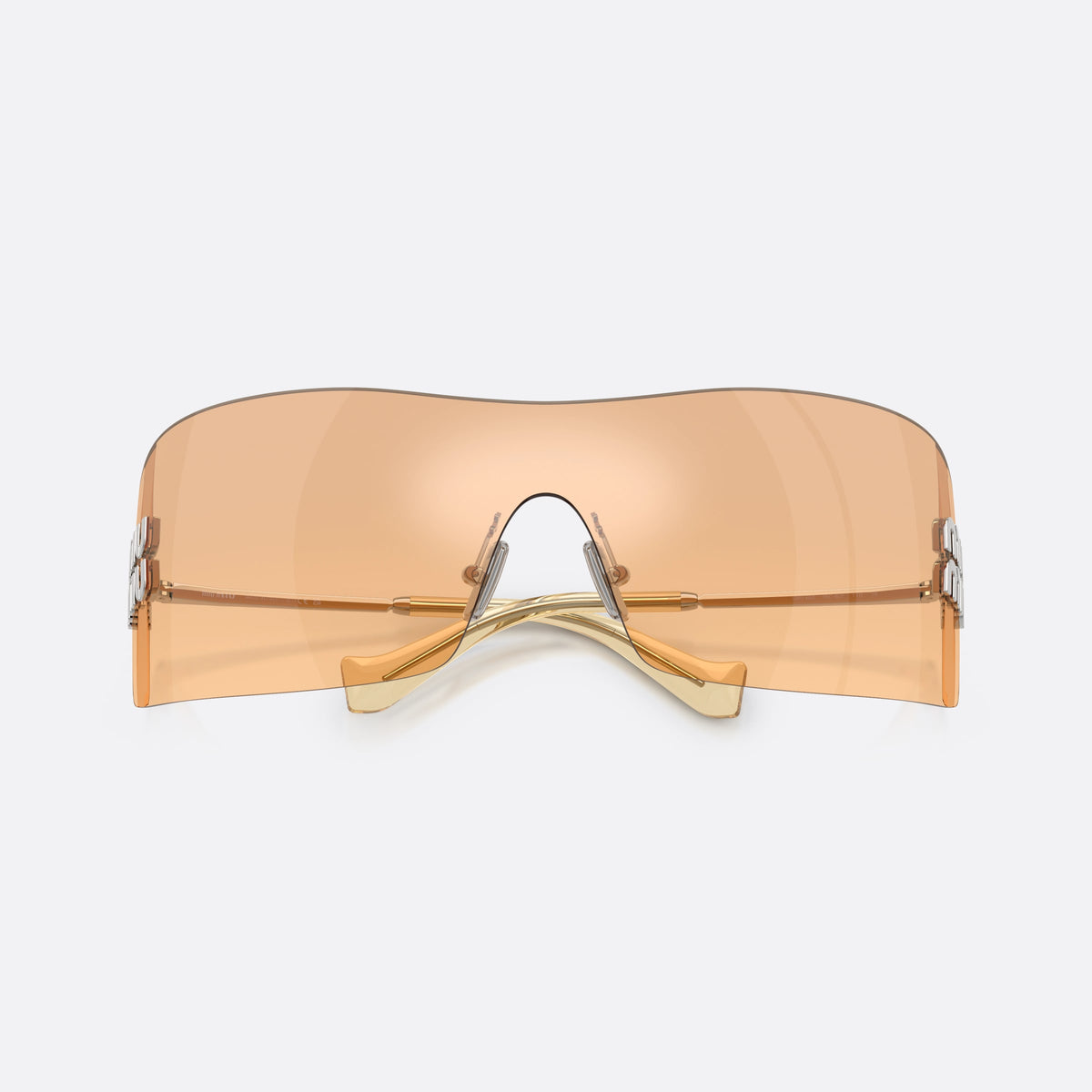 Miu Miu MU B53S 1BC80Y sunglasses, silver rectangle frame for women, keyhole bridge, brand lettering on lenses, folded