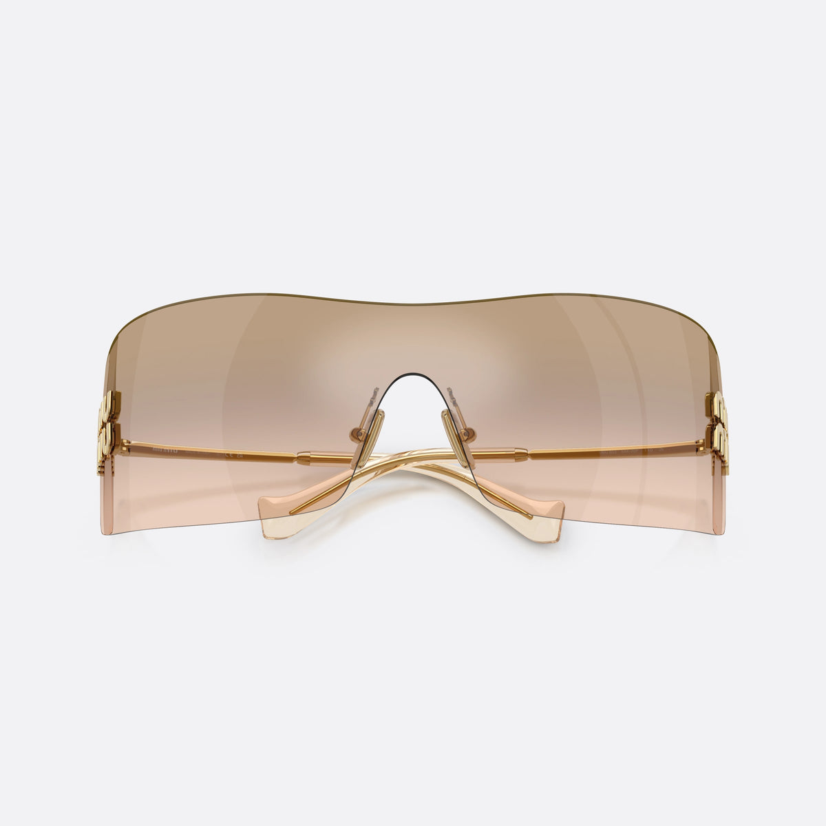 Miu Miu MU B53S 5AK20P sunglasses, gold rectangle frame for women, keyhole bridge, brand lettering on the temples, folded