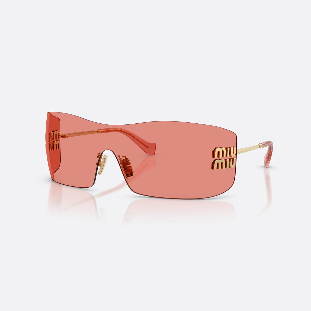 Miu Miu MU B53S 5AK20Y sunglasses, gold rectangle frame for women, keyhole bridge, brand lettering on the temples