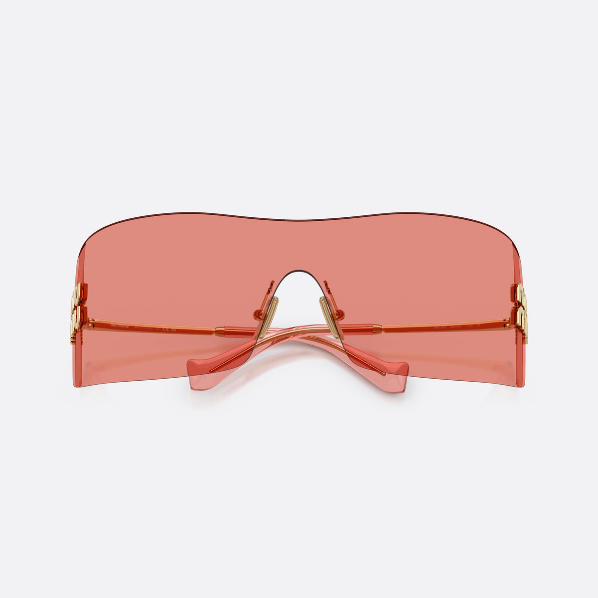 Miu Miu MU B53S 5AK20Y sunglasses, gold rectangle frame for women, keyhole bridge, brand lettering on the temples, folded