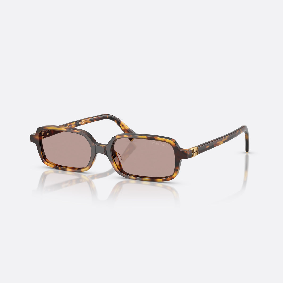 Miu Miu Regard MU 11ZS 14L20I sunglasses, havana rectangle frame for women, plain double bridge, brand lettering on temples