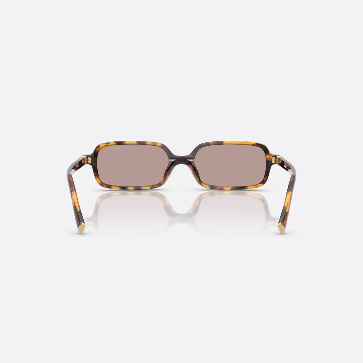 Miu Miu Regard MU 11ZS 14L20I sunglasses, havana rectangle frame for women, plain double bridge, brand lettering on temples, back view