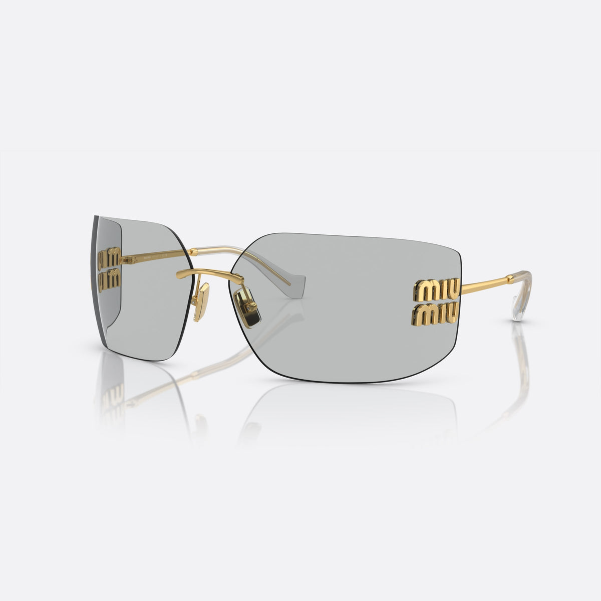 Miu Miu Runway MU 54YS 5AK3/0B sunglasses, gold geometric frame for women, metal bridge, brand lettering on temples