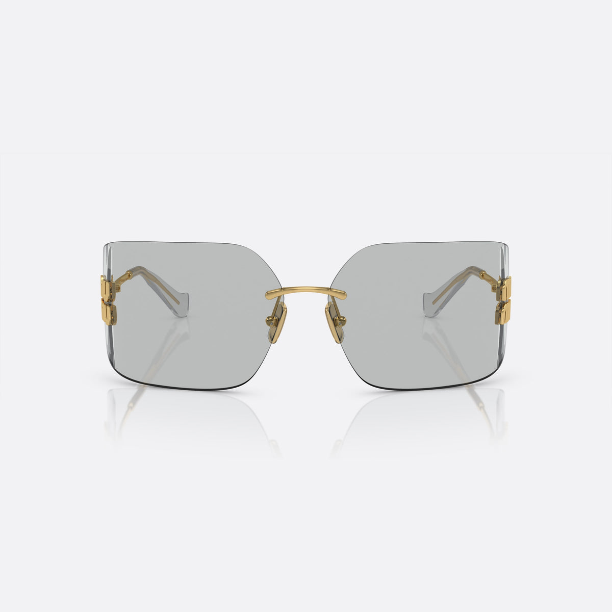 Miu Miu Runway MU 54YS 5AK3/0B sunglasses, gold geometric frame for women, metal bridge, brand lettering on temples, front view