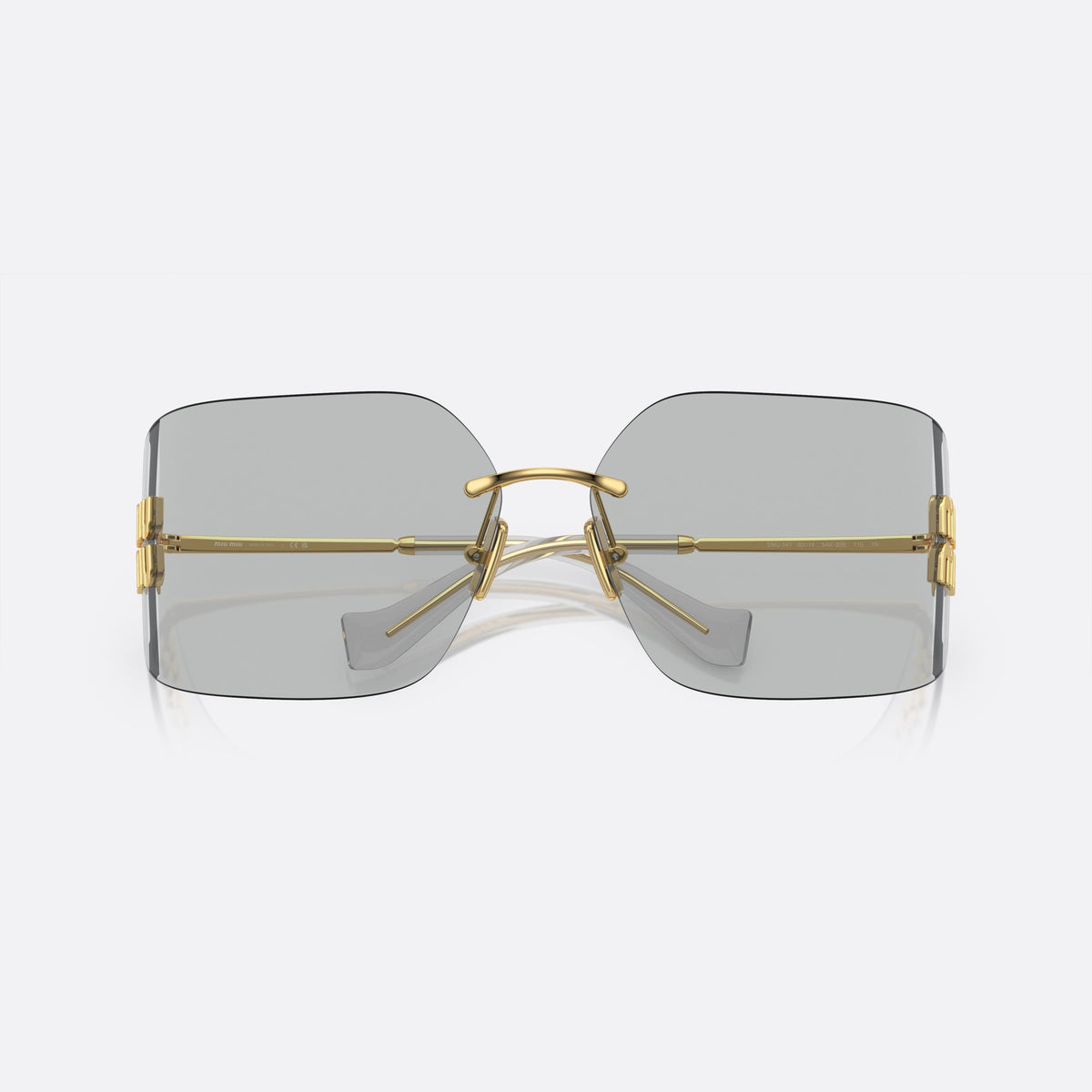 Miu Miu Runway MU 54YS 5AK3/0B sunglasses, gold geometric frame for women, metal bridge, brand lettering on temples, folded