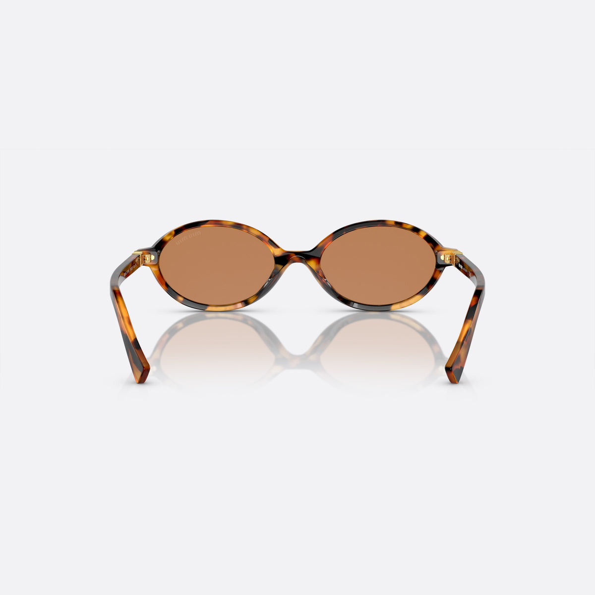 Ochelari de soare Miu Miu SMU 04ZS 19P2Z1, ovali havana, pentru femei, punte integrată simplă, literele brandului pe brațe, vedere din spate