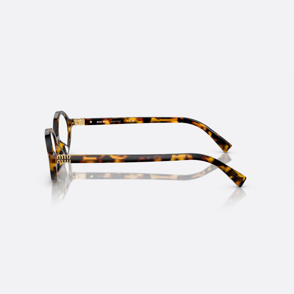 Miu Miu SMU 04ZS VAU-08N sunglasses, havana oval frame for women, plain bridge, brand lettering on temples, full-rim frame, side view