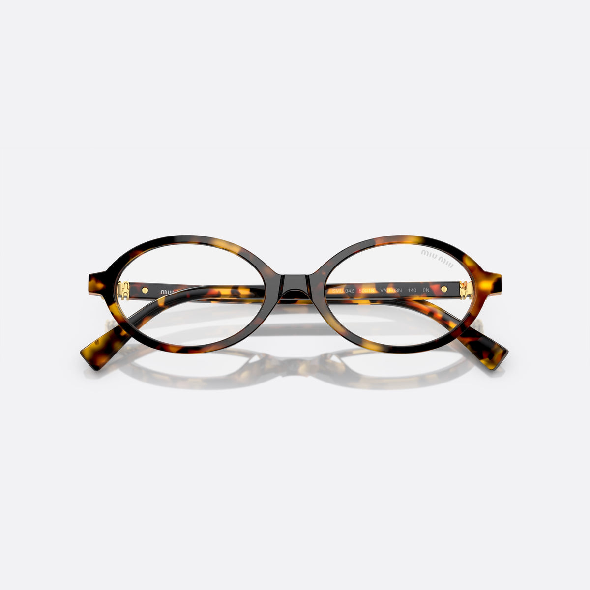 Miu Miu SMU 04ZS VAU-08N sunglasses, havana oval frame for women, plain bridge, brand lettering on temples, full-rim frame, folded