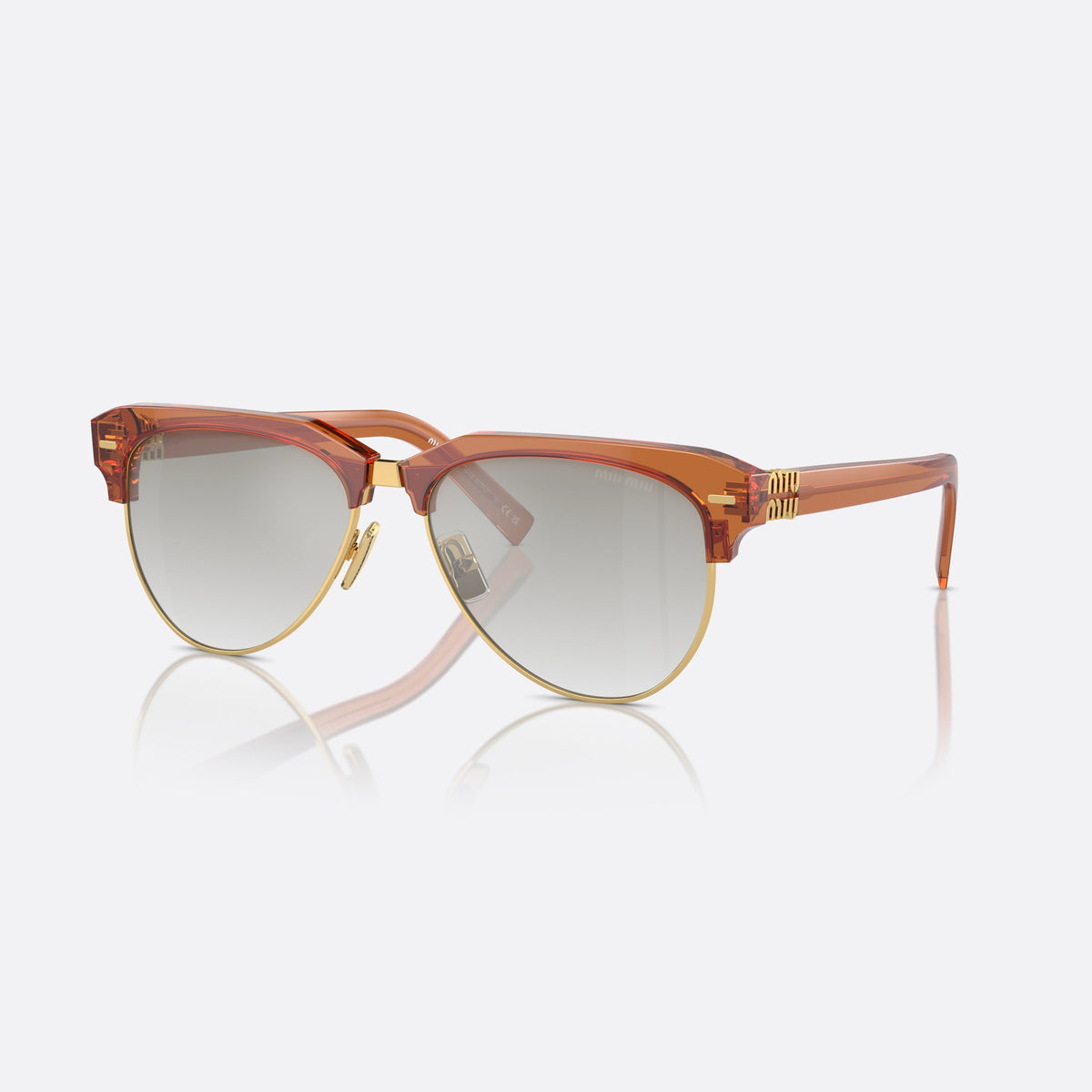 Miu Miu SMU 09ZS 15T-8K1 sunglasses, brown pilot frame for women, metal double bridge, brand lettering on temples