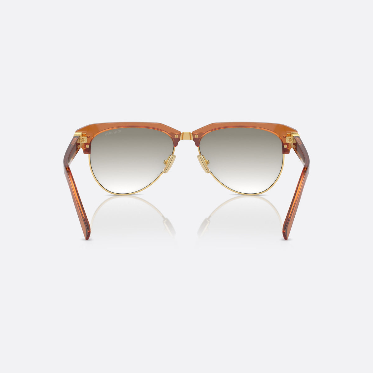 Miu Miu SMU 09ZS 15T-8K1 sunglasses, brown pilot frame for women, metal double bridge, brand lettering on temples, back view
