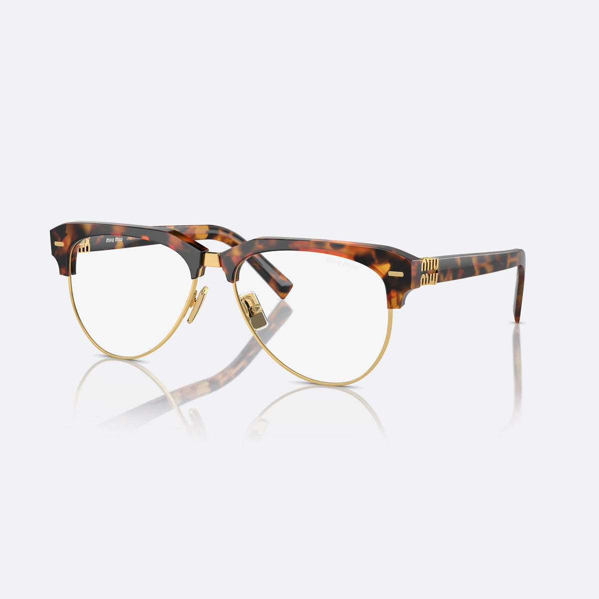 Ochelari de soare Miu Miu SMU 09ZS 19P-08N, pilot havana, pentru femei, punte metalică cu accent auriu, brațe subțiri, conice