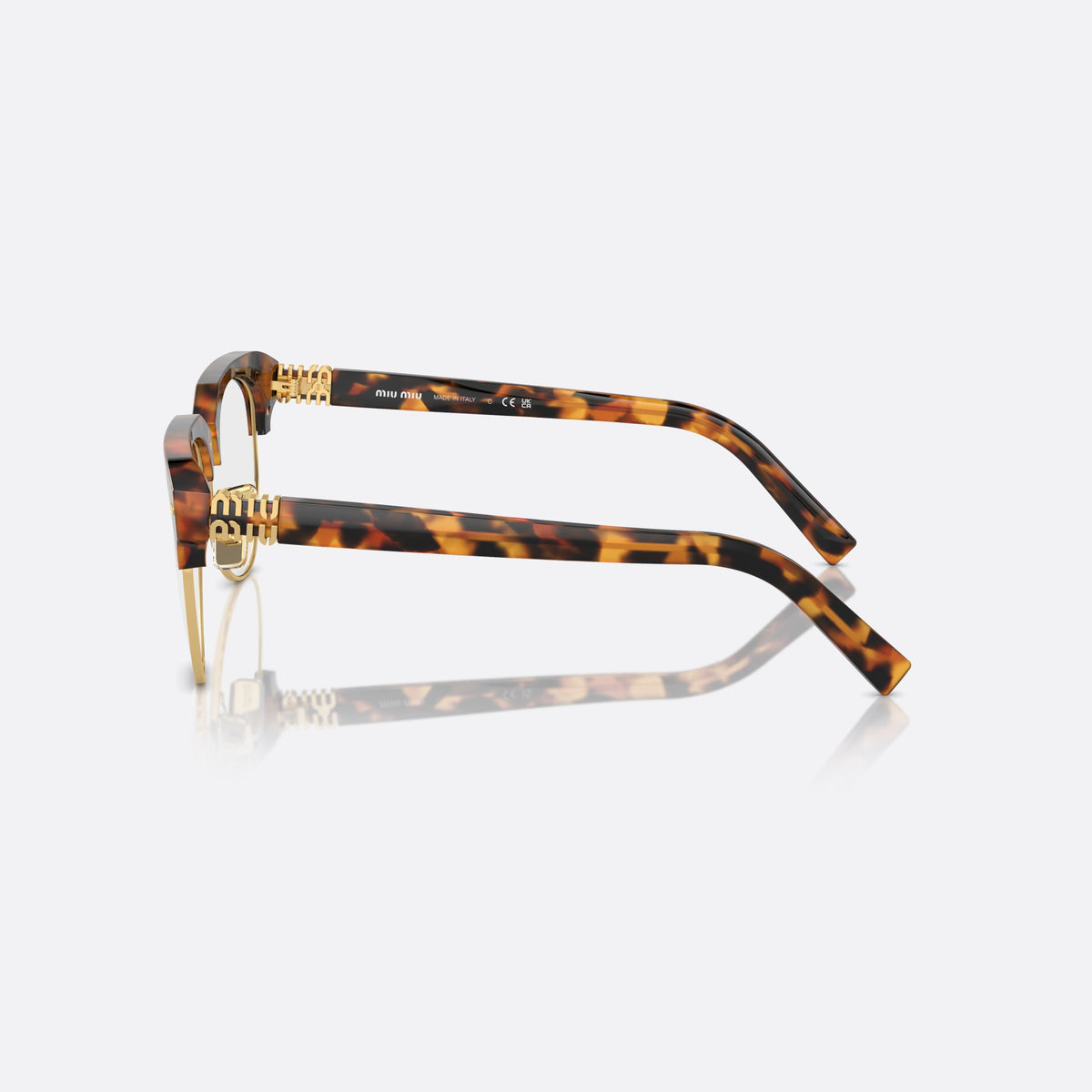 Ochelari de soare Miu Miu SMU 09ZS 19P-08N, pilot havana, pentru femei, punte metalică cu accent auriu, brațe subțiri, conice, vedere laterală
