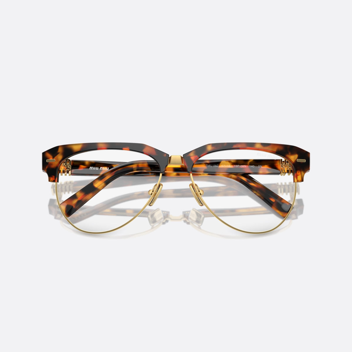 Ochelari de soare Miu Miu SMU 09ZS 19P-08N, pilot havana, pentru femei, punte metalică cu accent auriu, brațe subțiri, conice, cu brațele pliate