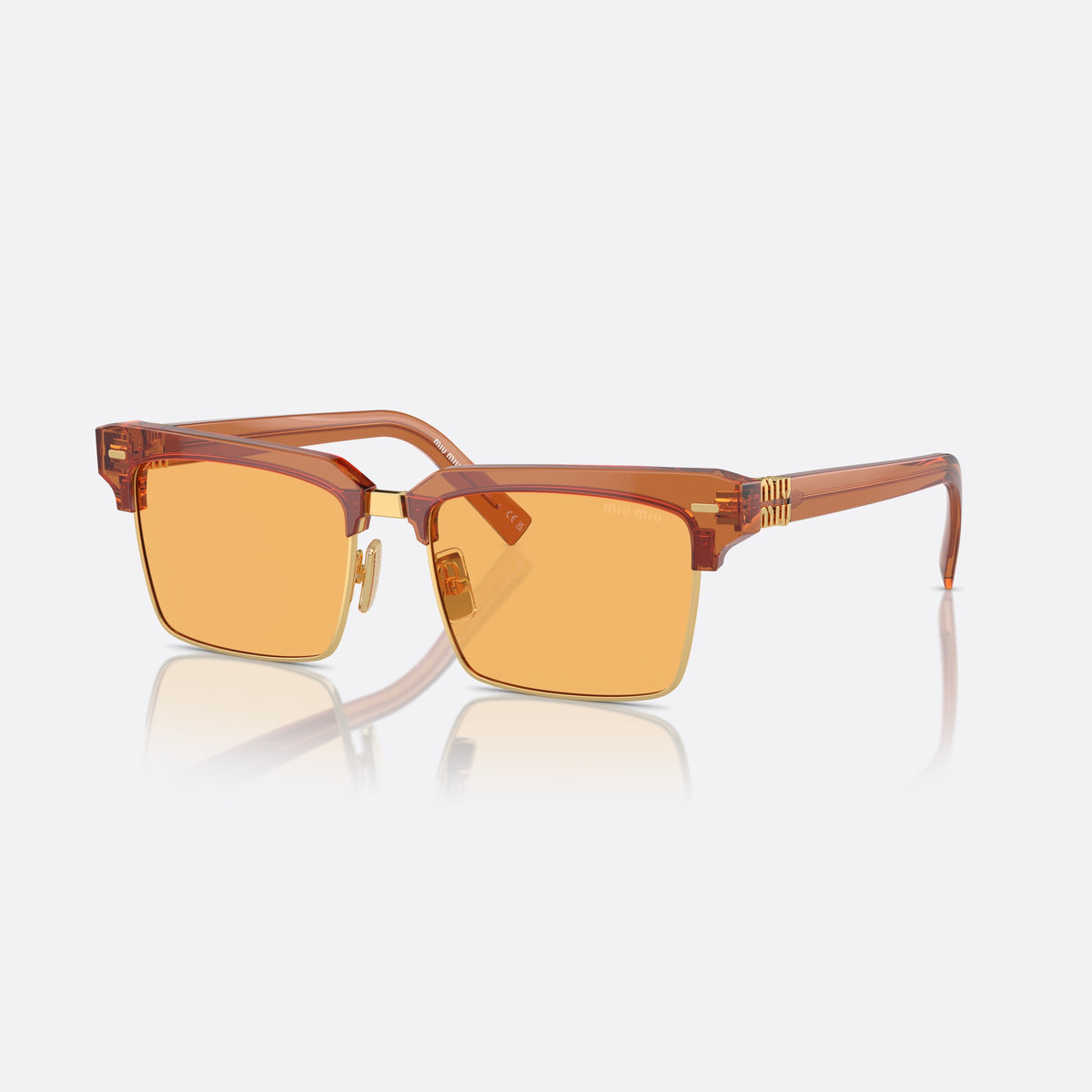 Miu Miu MU 10ZS 15T-0B7 sunglasses, brown squared frame for women, metal bridge with gold-tone center, brand logo on temples