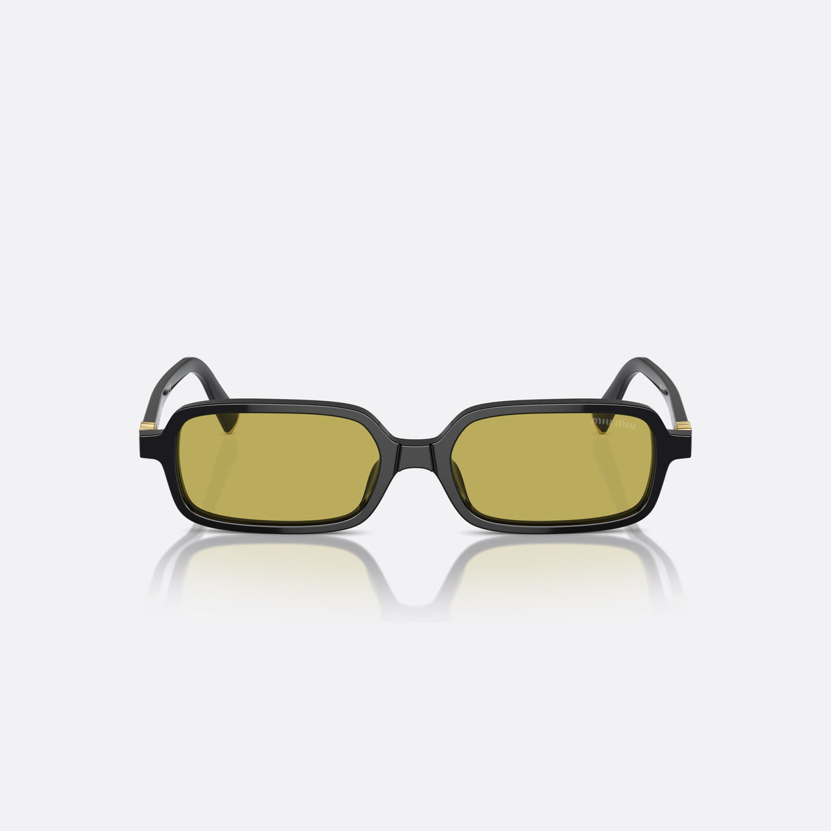 Ochelari de soare Miu Miu SMU 11ZS 16K-07O, rectangulari negru, pentru femei, punte simplă integrată, literele brandului pe brațe, vedere din față