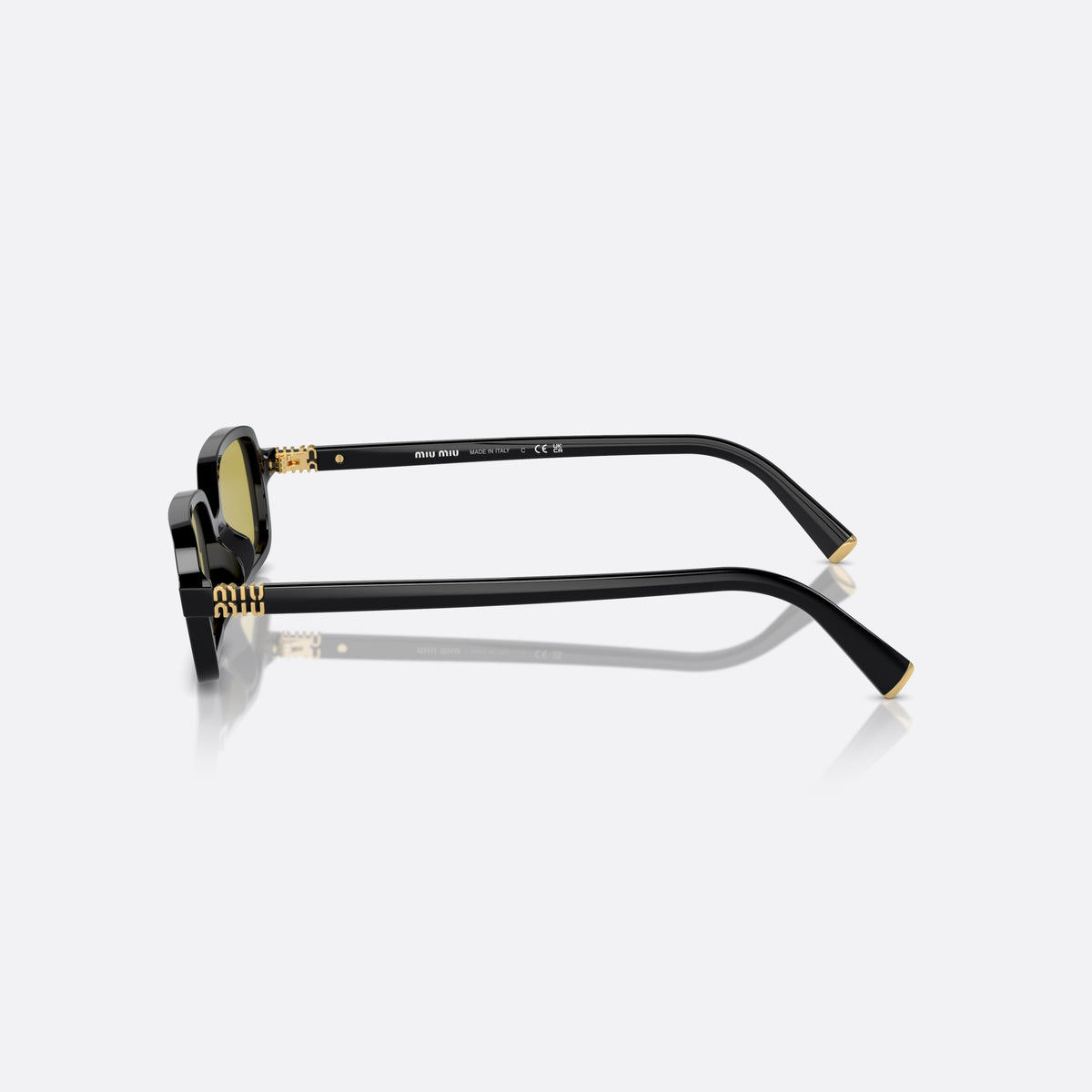 Ochelari de soare Miu Miu SMU 11ZS 16K-07O, rectangulari negru, pentru femei, punte simplă integrată, literele brandului pe brațe, vedere laterală
