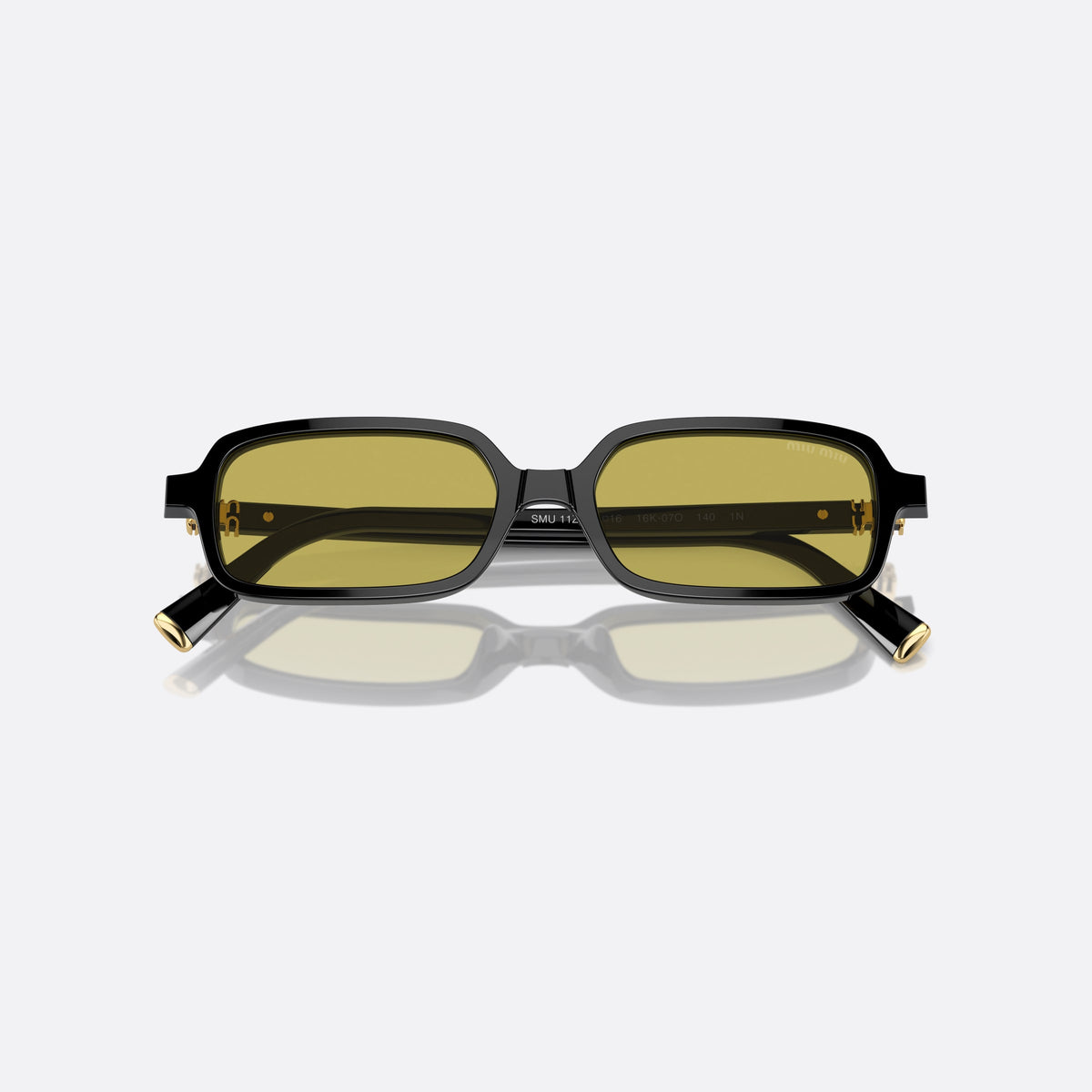Ochelari de soare Miu Miu SMU 11ZS 16K-07O, rectangulari negru, pentru femei, punte simplă integrată, literele brandului pe brațe, cu brațele pliate
