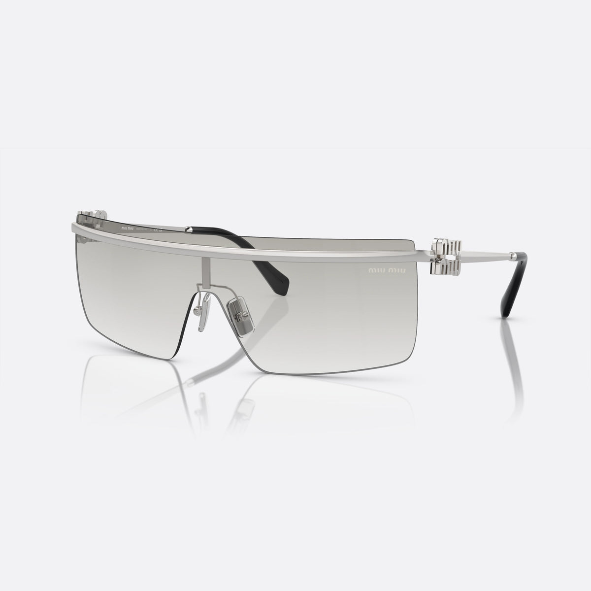 Miu Miu SMU 50ZS 1BC-8K1 sunglasses, silver geometric frame for women, metal bridge with nose pad arms