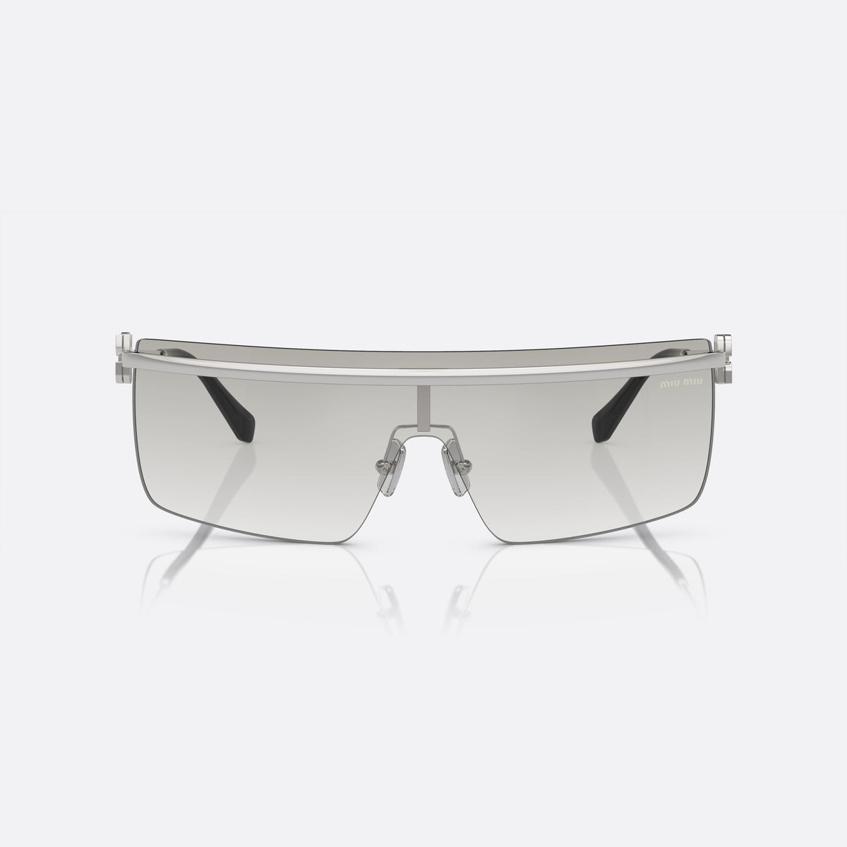Miu Miu SMU 50ZS 1BC-8K1 sunglasses, silver geometric frame for women, metal bridge with nose pad arms, front view