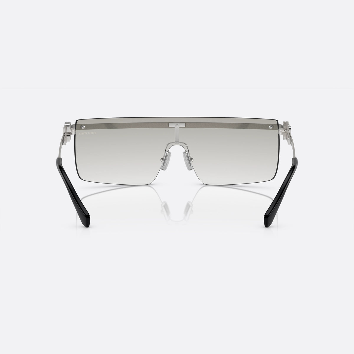 Miu Miu SMU 50ZS 1BC-8K1 sunglasses, silver geometric frame for women, metal bridge with nose pad arms, back view