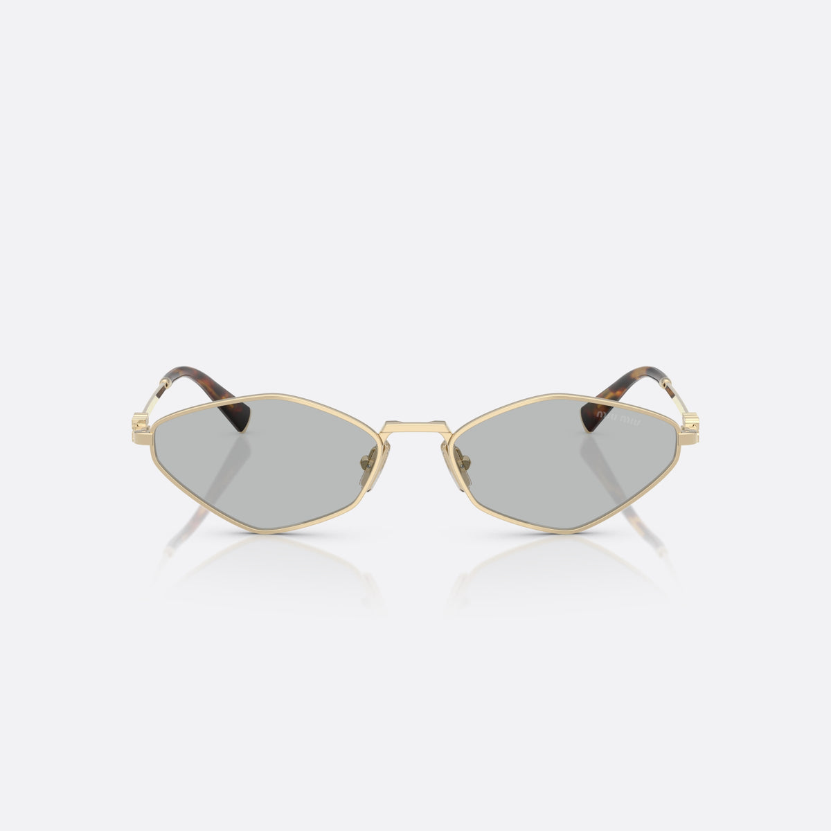 Ochelari de soare Miu Miu SMU 56ZS ZVN50K, neregulat auriu, pentru femei, punte metalică simplă, litere ale brandului pe brațe, vedere din față