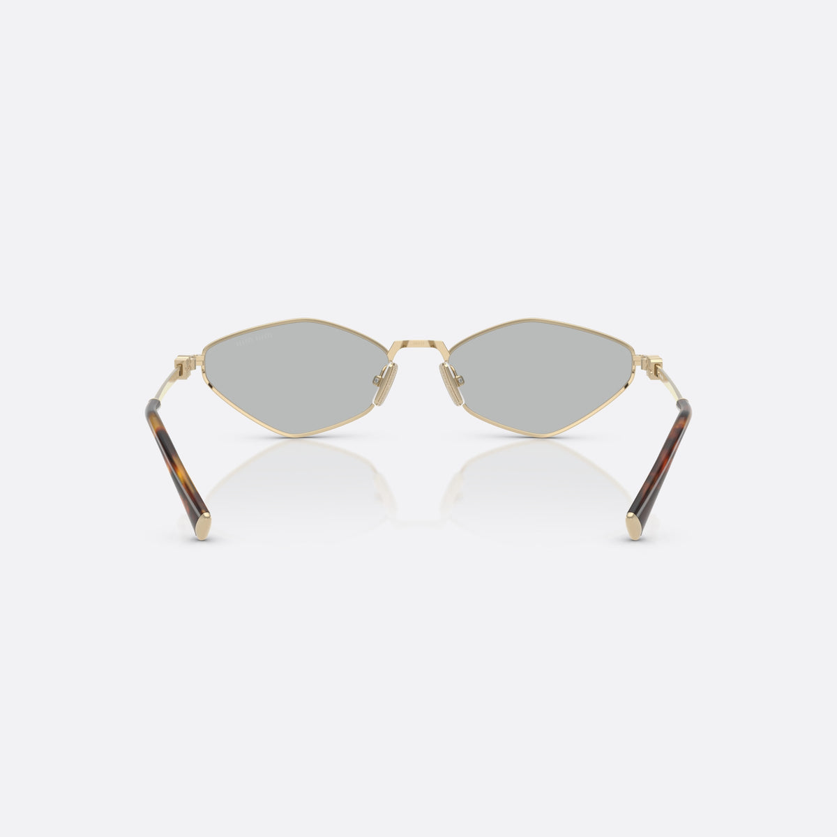 Ochelari de soare Miu Miu SMU 56ZS ZVN50K, neregulat auriu, pentru femei, punte metalică simplă, litere ale brandului pe brațe, vedere din spate