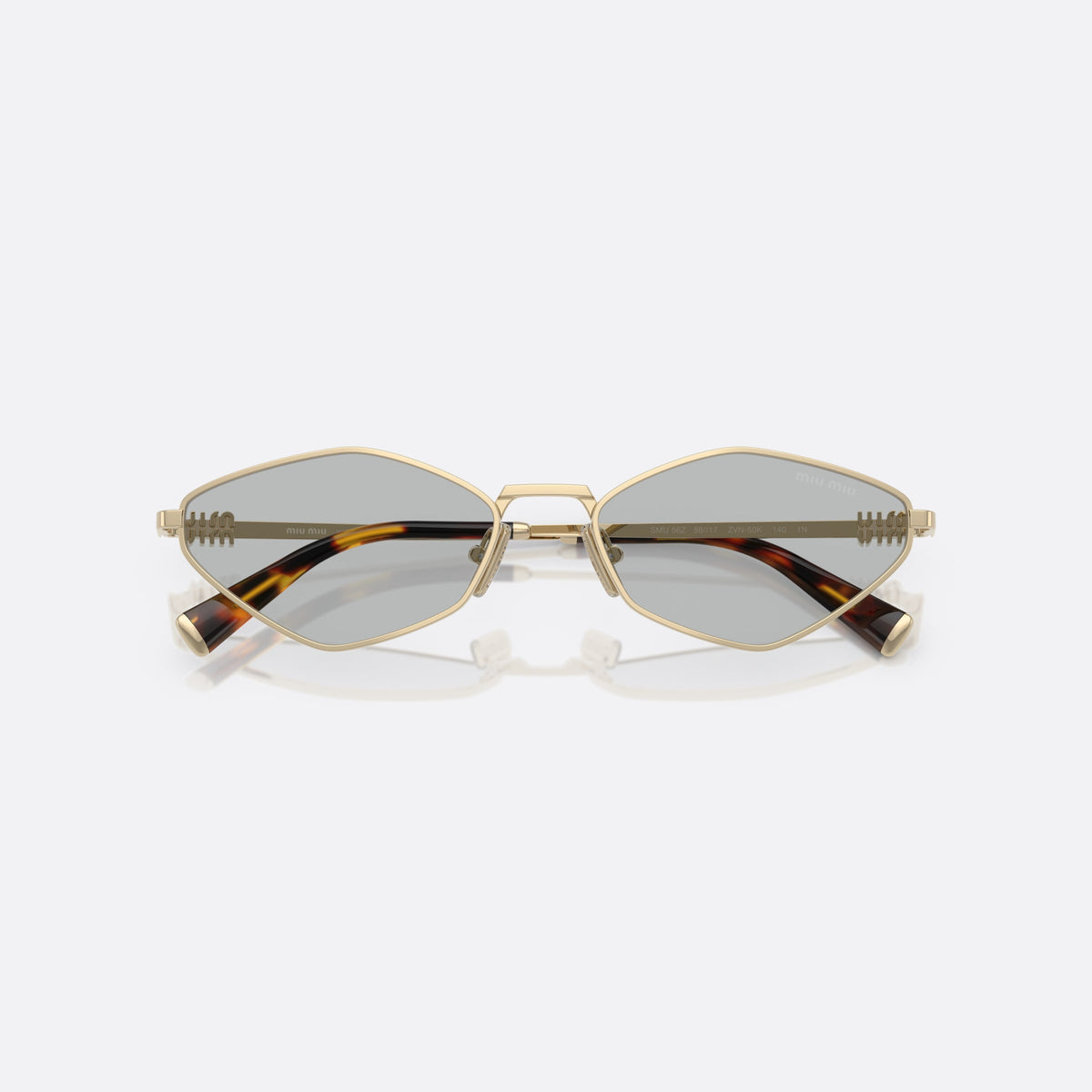Ochelari de soare Miu Miu SMU 56ZS ZVN50K, neregulat auriu, pentru femei, punte metalică simplă, litere ale brandului pe brațe, cu brațele pliate